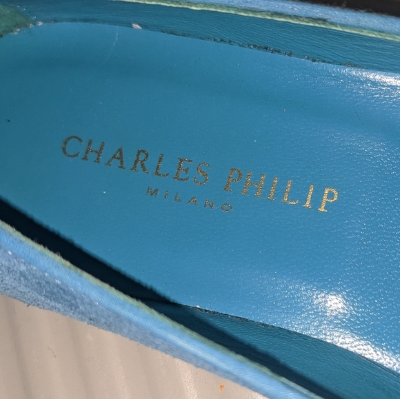 Charles Philip Milan Turquoise Blue Suede Tassel Loafers size 8.5 - Picture 12 of 15